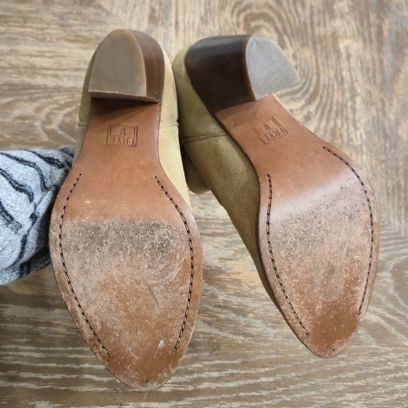 Frye Suede Western Ankle Boots Size 8 Tan Cowgirl Booties Stacked Heel - Picture 8 of 10